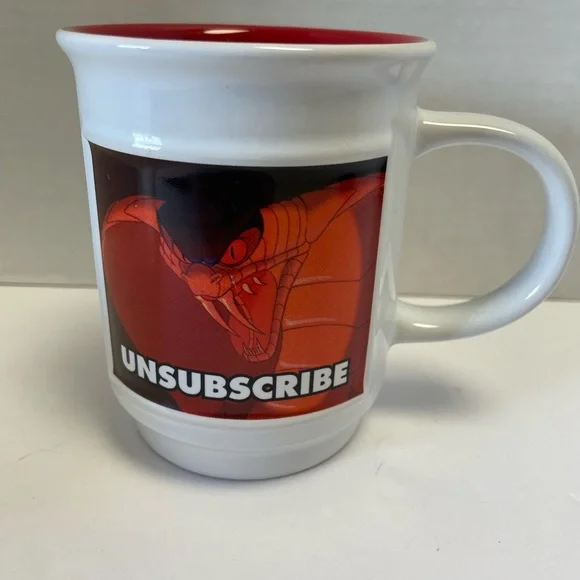 Disney Store Jaffar Aladdin Villains Mug Meme Group Text Unsubscribe White Red - Picture 2 of 2